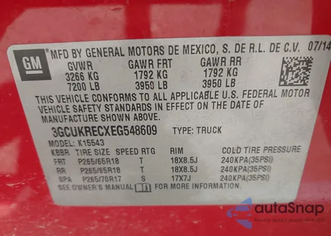 2014 Chevrolet Silverado 1500 2Lt z USA, uszkodzony, nr VIN 3GCUKRECXEG548609